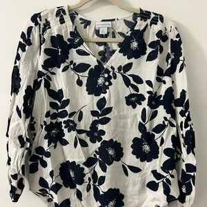 Liz Claiborne Black and White Floral Blouse